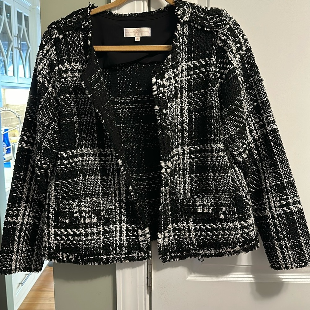 Vanessa Williams Black & White Embellished Tweed Blazer size L